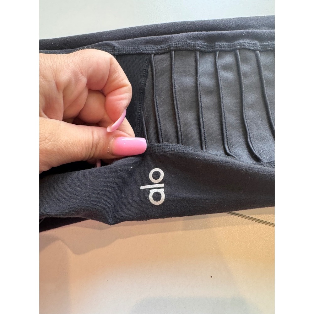 Alo Moto Leggings Women S Black Stretch Moto Ribbed Panels Athleisure Minimalist - Picture 11 of 12